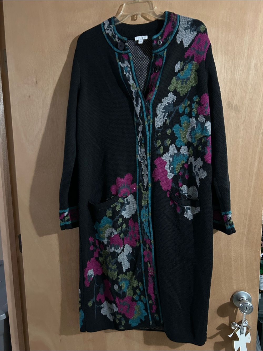 J. Jill Black Floral Knit Long Cardigan - Women's
